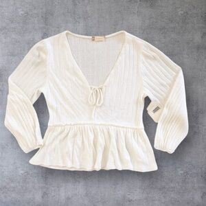 Altar’d State Ivory Tie Front Peplum Sweater NWT Coquette Boho Cottagecore-Small